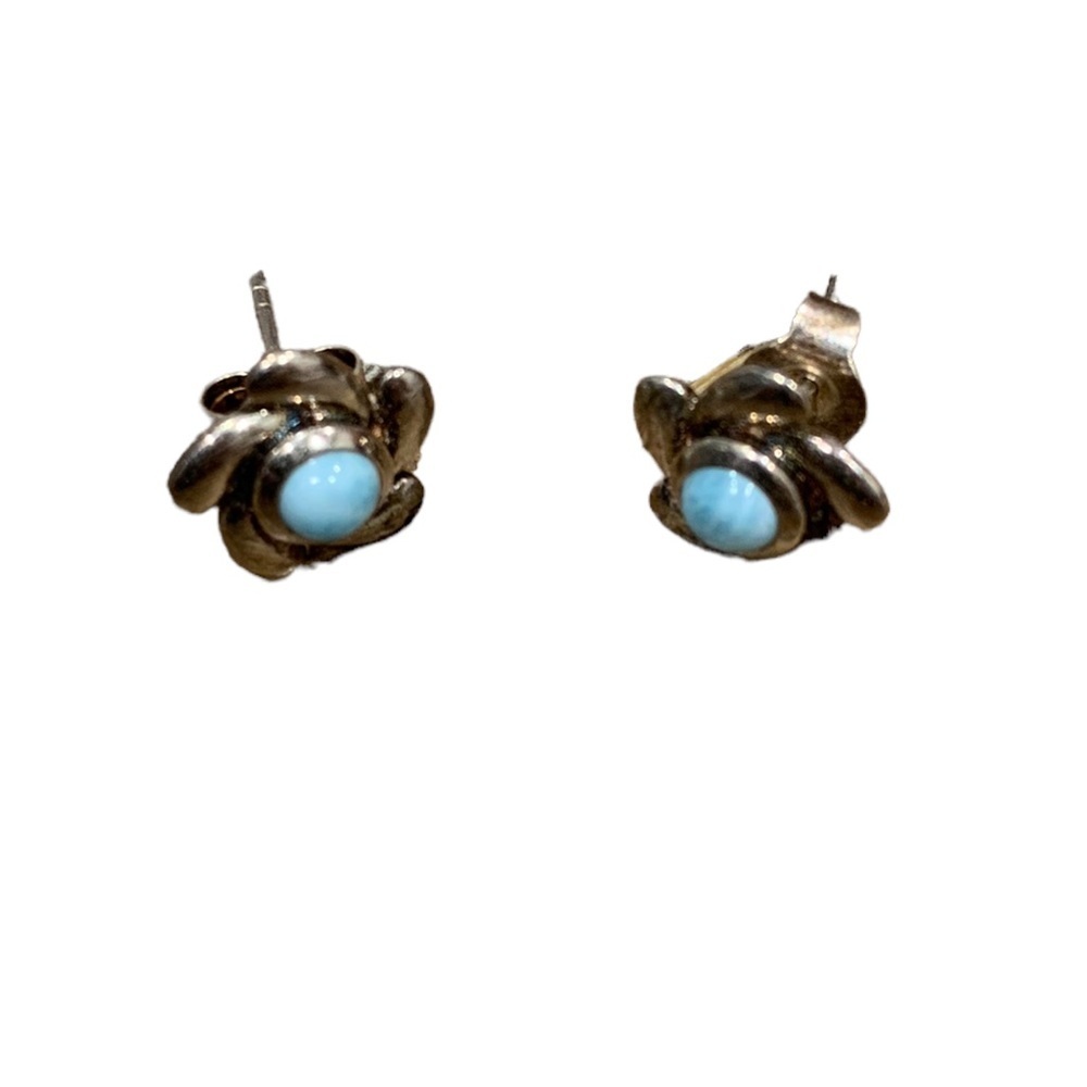 Silver Turquoise Small Flower Earrings Set